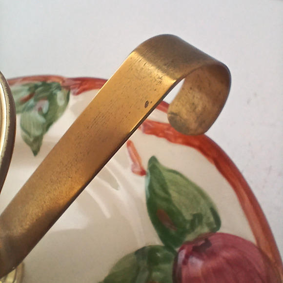 Vintage Franciscan Apple Brass Candle Holders – Hand Painted Ceramic Set of 2 - Picture 8 of 10